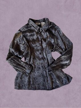 White Stag Shimmery Charcoal Floral Button-Down Blouse